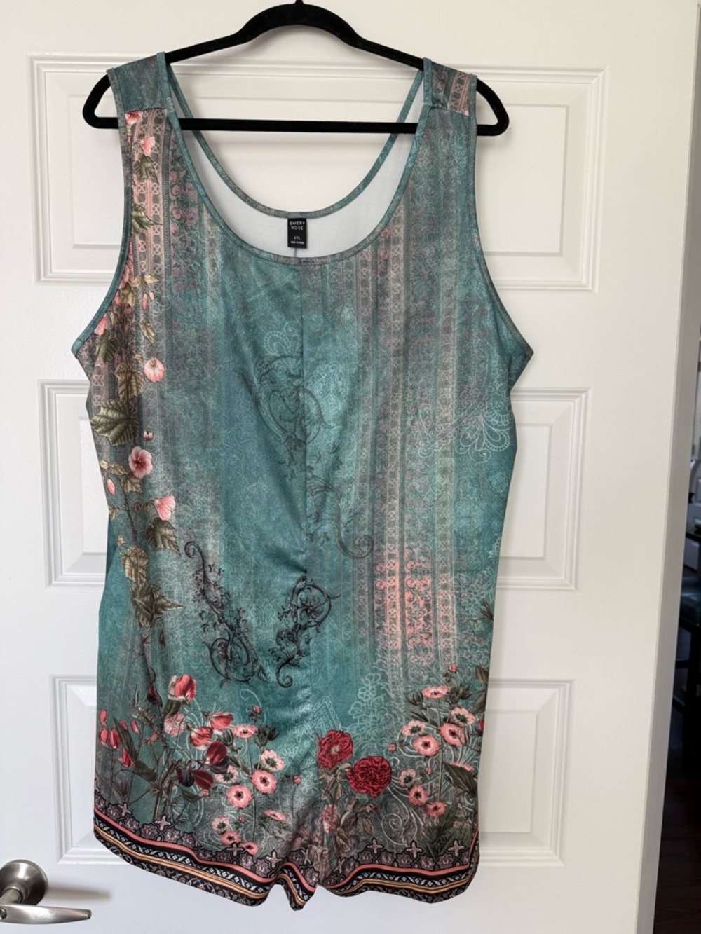 SHEIN Teal Floral Sleeveless Short Jumpsuit